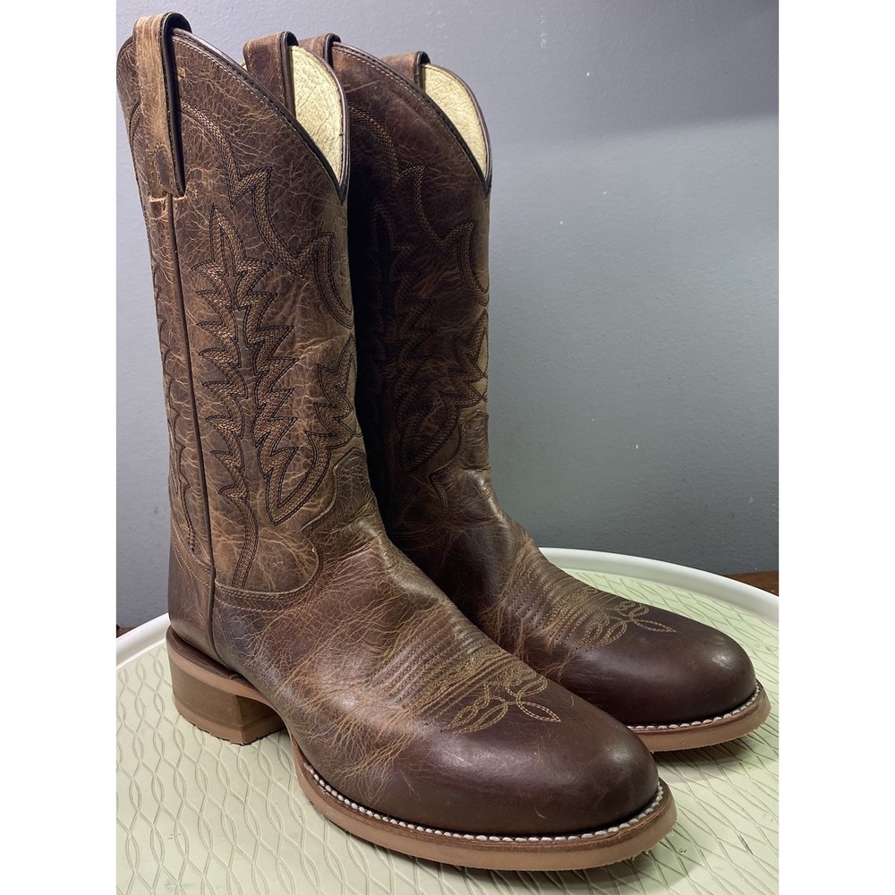 Justin Clanton Men Western 12" Shaft Round Toe Brown Cowboy Boots Riding 9D NEW